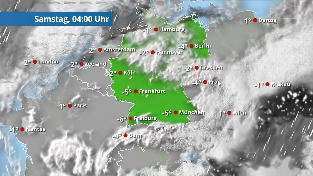 Weniger Schnee, dafür mehr Frost Der Regen- und Wolkenfilm für 48 Stunden