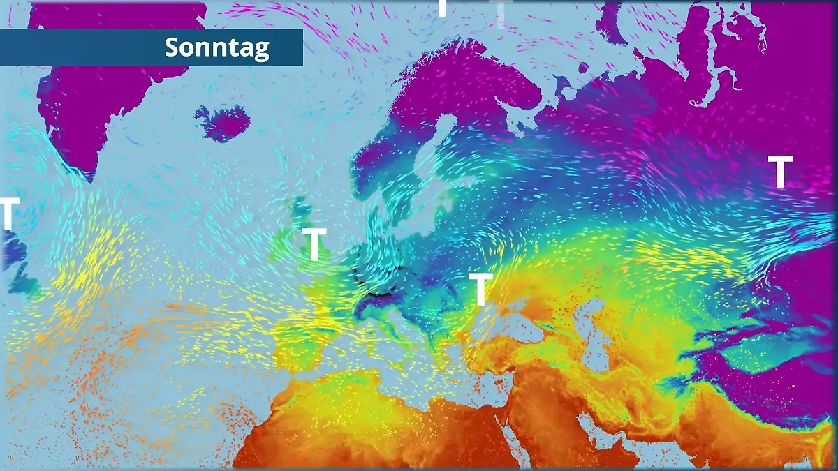 Ab Sonntag drückt ein Tief die Kälte weg Der Strömungsfilm für Europa für 5 Tage