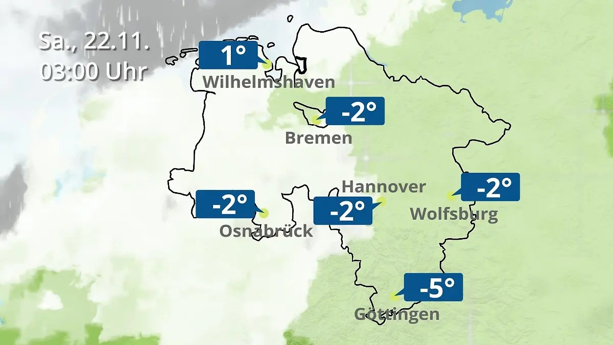Bremen und Niedersachsen: Wie wird das Wetter? Regen- und Wolkenfilm für Hannover, Osnabrück und Wolfsburg