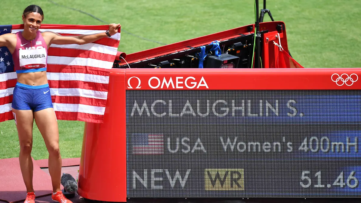Sydney McLaughlin USA, AUGUST 4, 2021 - Athletics : Gold medallist United States Sydney McLaughlin celebrates after setting a new world record in the Women s 400m Hurdles Final during the Tokyo 2020 Olympic Games, Olympische Spiele, Olympia, OS at the National Stadium in Tokyo, Japan. Noxthirdxpartyxsales PUBLICATIONxNOTxINxJPN 166364441 