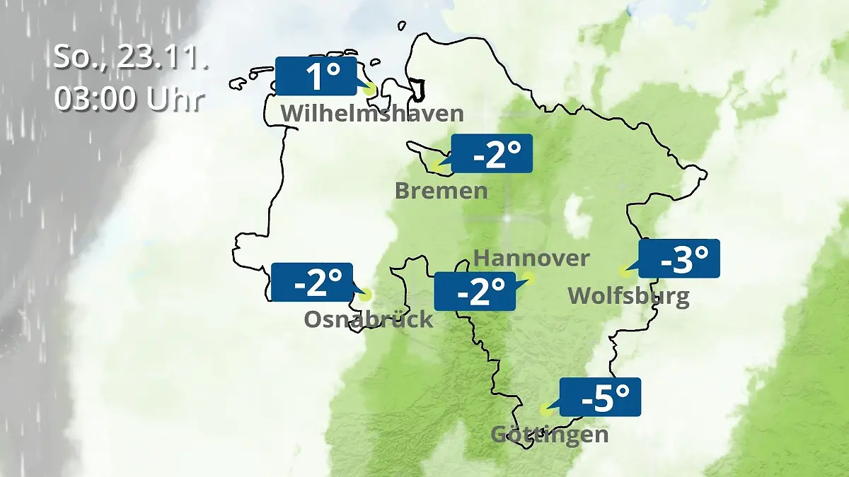 Bremen und Niedersachsen: Wie wird das Wetter? Regen- und Wolkenfilm für Hannover, Osnabrück und Wolfsburg