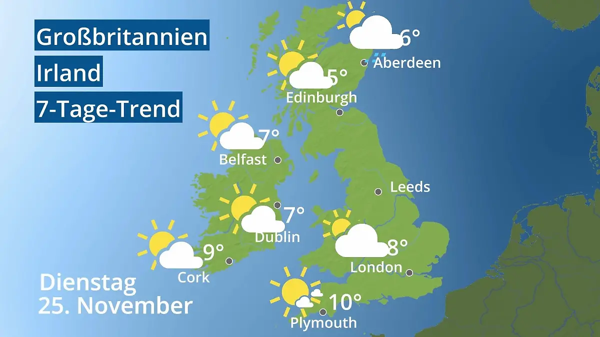 England, Schottland, Wales: Wie wird das Wetter? Video 7-Tage-Trend: Großbritannien und Irland