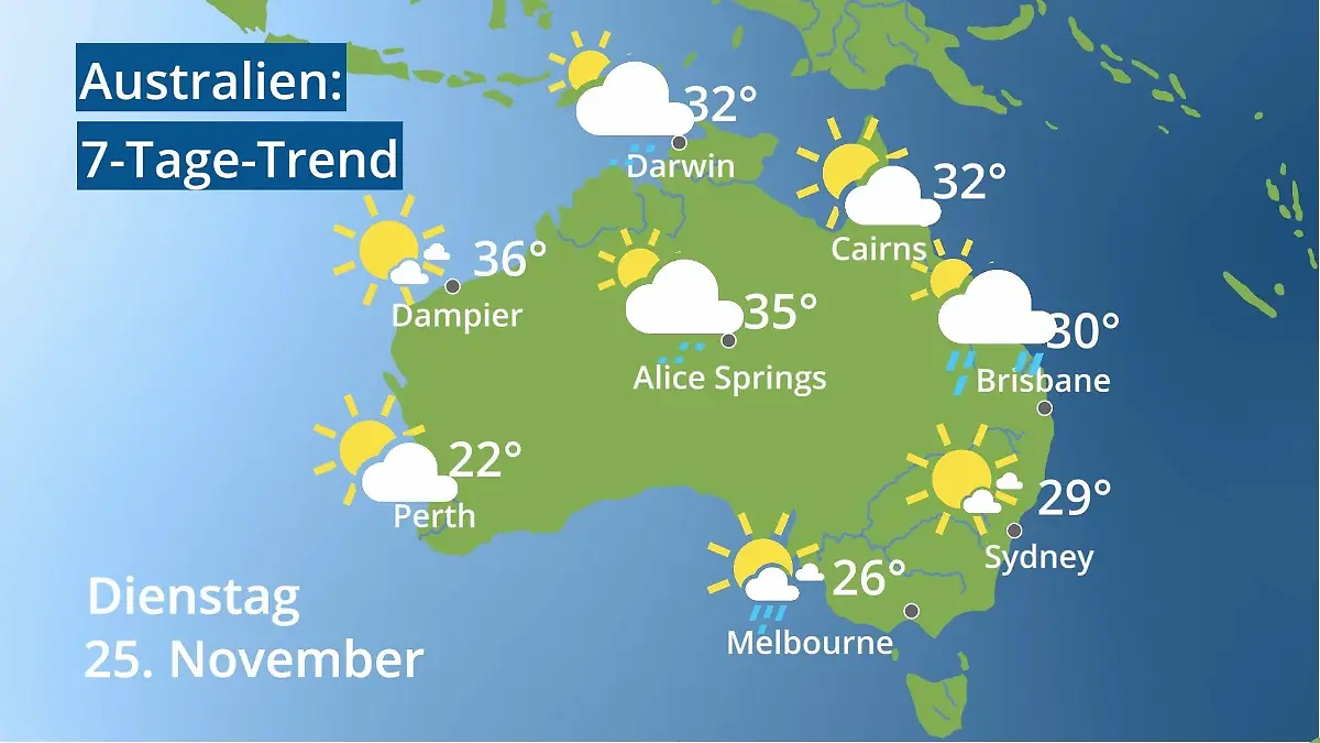 Australien: Wie wird das Wetter? Video 7-Tage-Trend: Sydney, Melbourne, Perth