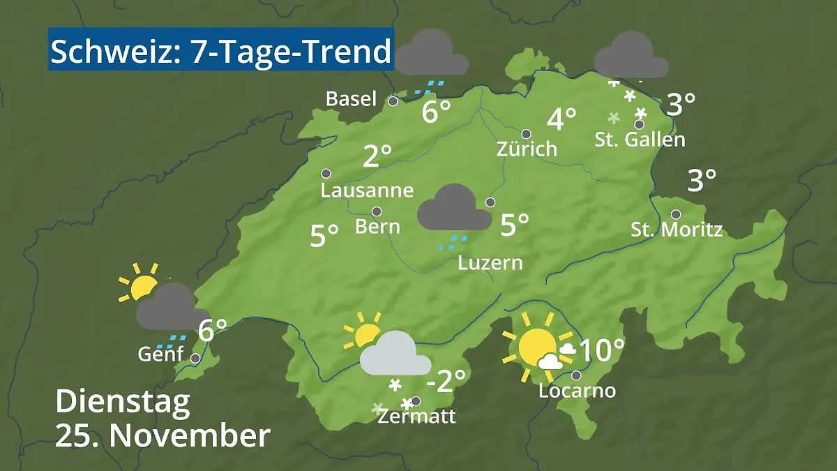 Schweiz: Wie wird das Wetter? Video 7-Tage-Trend: Bern, Basel, Genf, Zürich