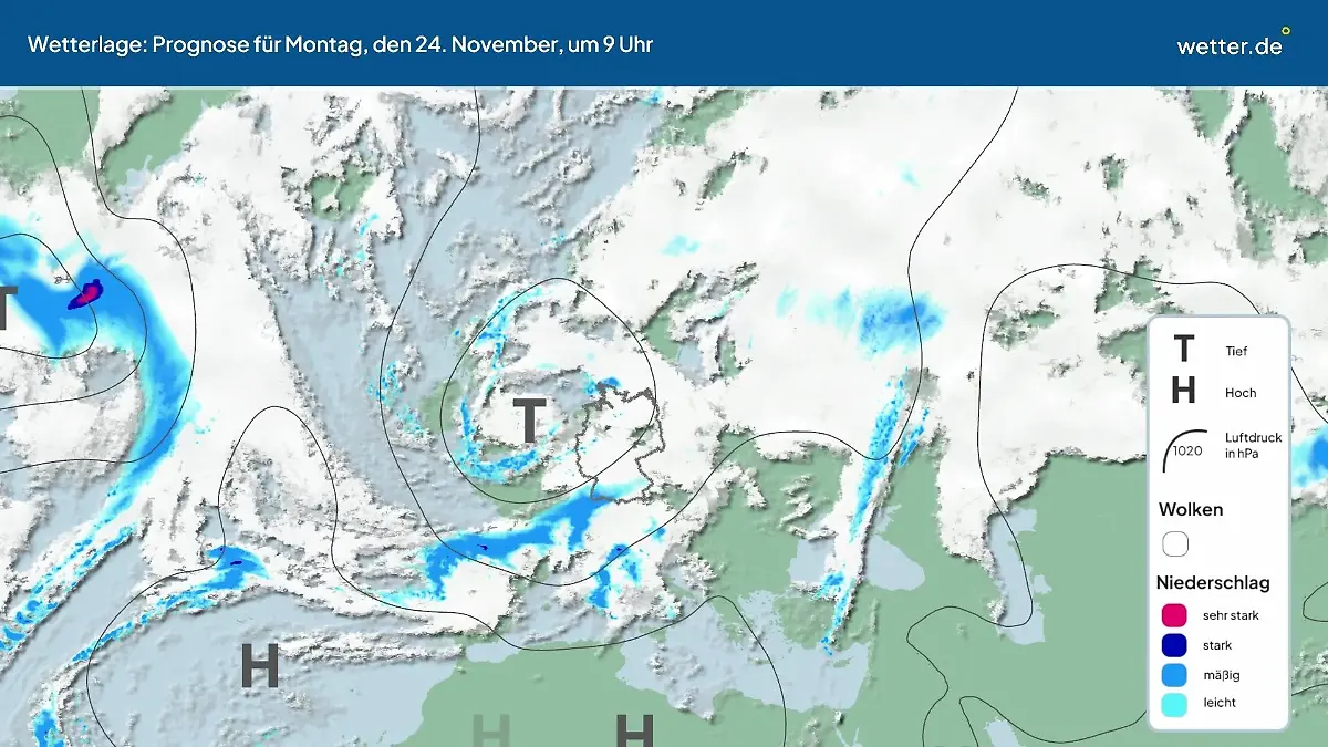 Die Wetterlage der kommenden 5 Tage Hochs und Tiefs über Europa