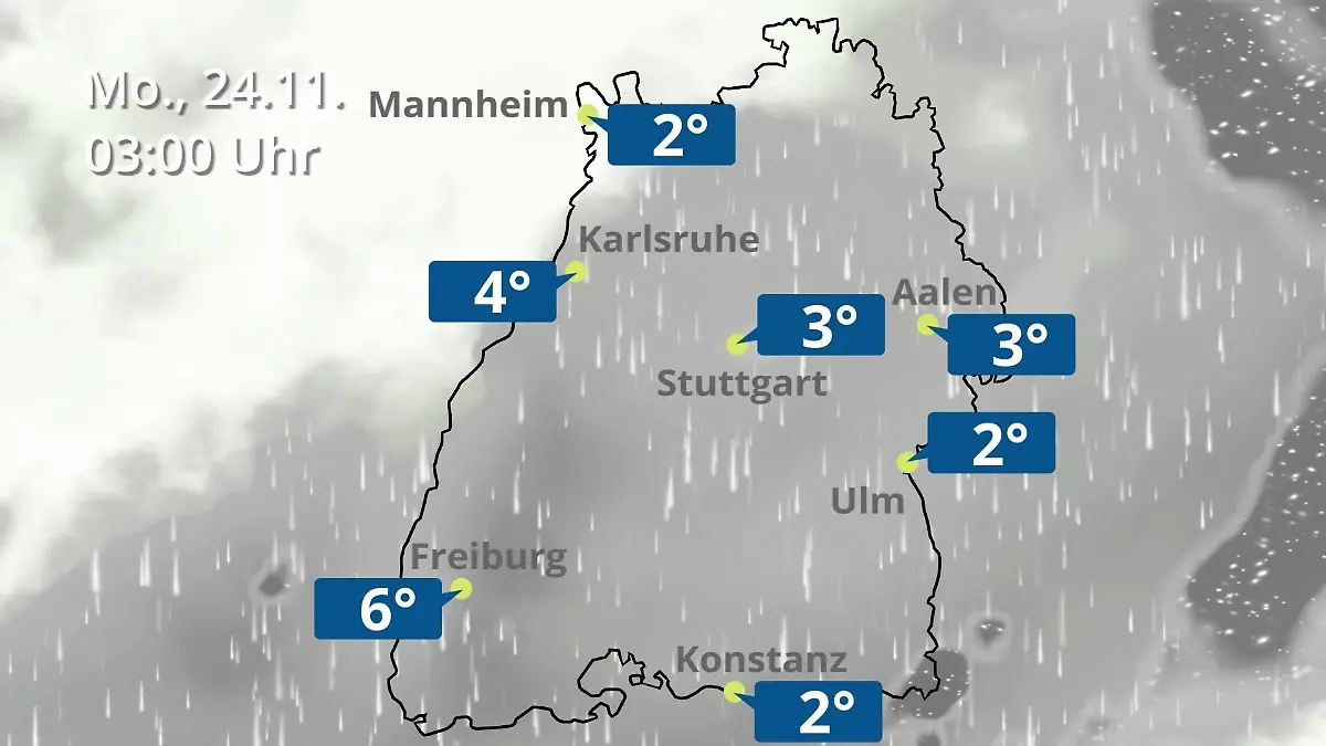 Baden-Württemberg: Wie wird das Wetter? Regen- und Wolkenfilm für Stuttgart, Mannheim und Karlsruhe
