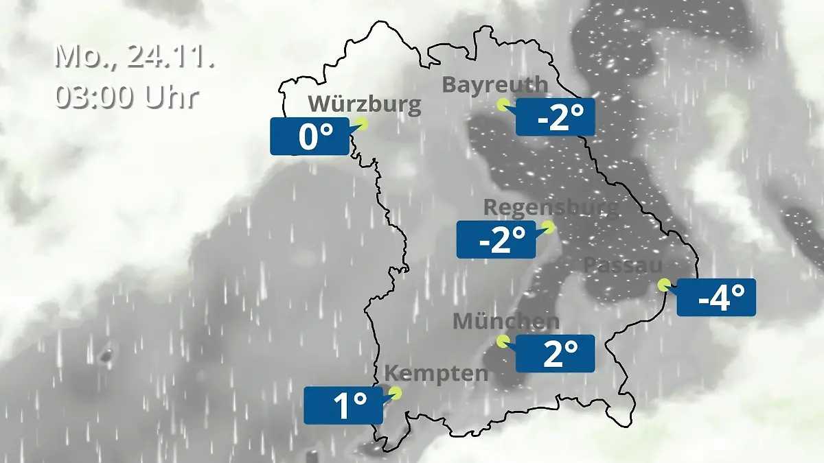 Bayern: Wie wird das Wetter? Regen- und Wolkenfilm für München, Regensburg und Würzburg