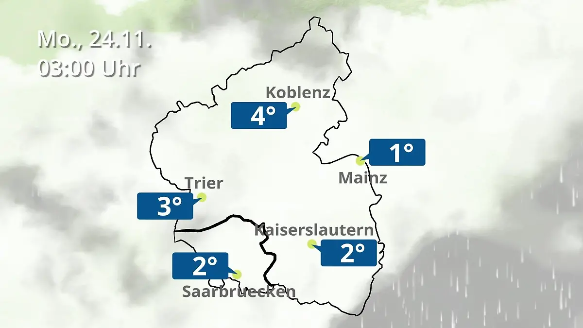 Rheinland-Pfalz, Saarland: Wie wird das Wetter? Regen- und Wolkenfilm für Mainz, Koblenz und Trier