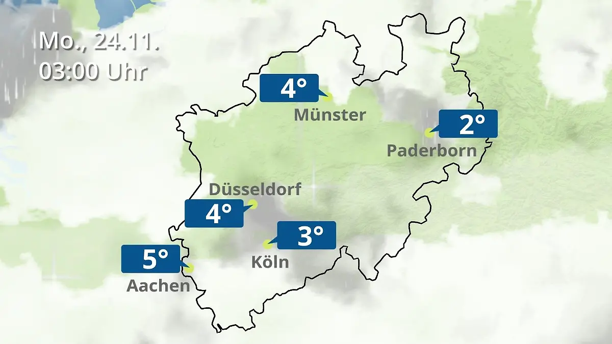 Nordrhein-Westfalen: Wie wird das Wetter? Regen- und Wolkenfilm für Köln, Düsseldorf und Münster