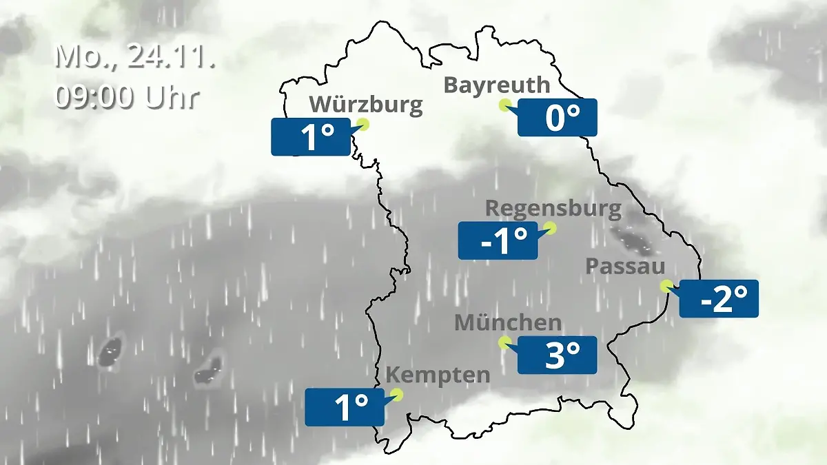 Bayern: Wie wird das Wetter? Regen- und Wolkenfilm für München, Regensburg und Würzburg