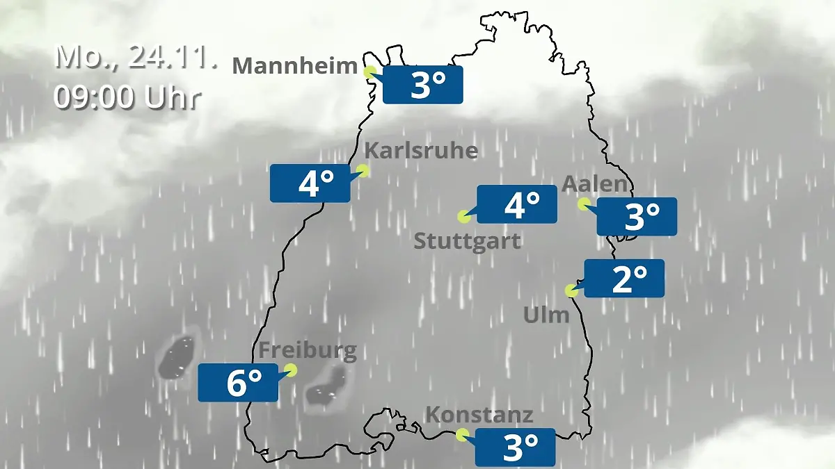 Baden-Württemberg: Wie wird das Wetter? Regen- und Wolkenfilm für Stuttgart, Mannheim und Karlsruhe
