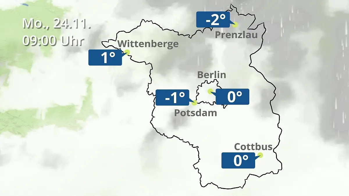 Berlin und Brandenburg: Wie wird das Wetter? Regen- und Wolkenfilm für Potsdam, Cottbus und Wittenberge
