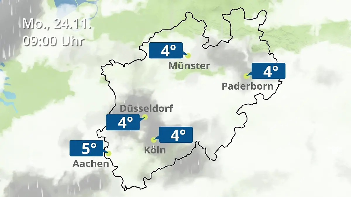 Nordrhein-Westfalen: Wie wird das Wetter? Regen- und Wolkenfilm für Köln, Düsseldorf und Münster