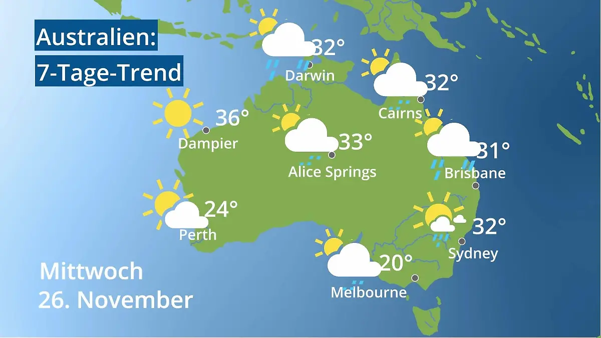 Australien: Wie wird das Wetter? Video 7-Tage-Trend: Sydney, Melbourne, Perth