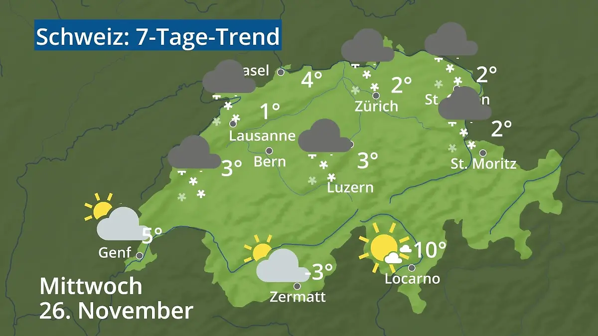 Schweiz: Wie wird das Wetter? Video 7-Tage-Trend: Bern, Basel, Genf, Zürich
