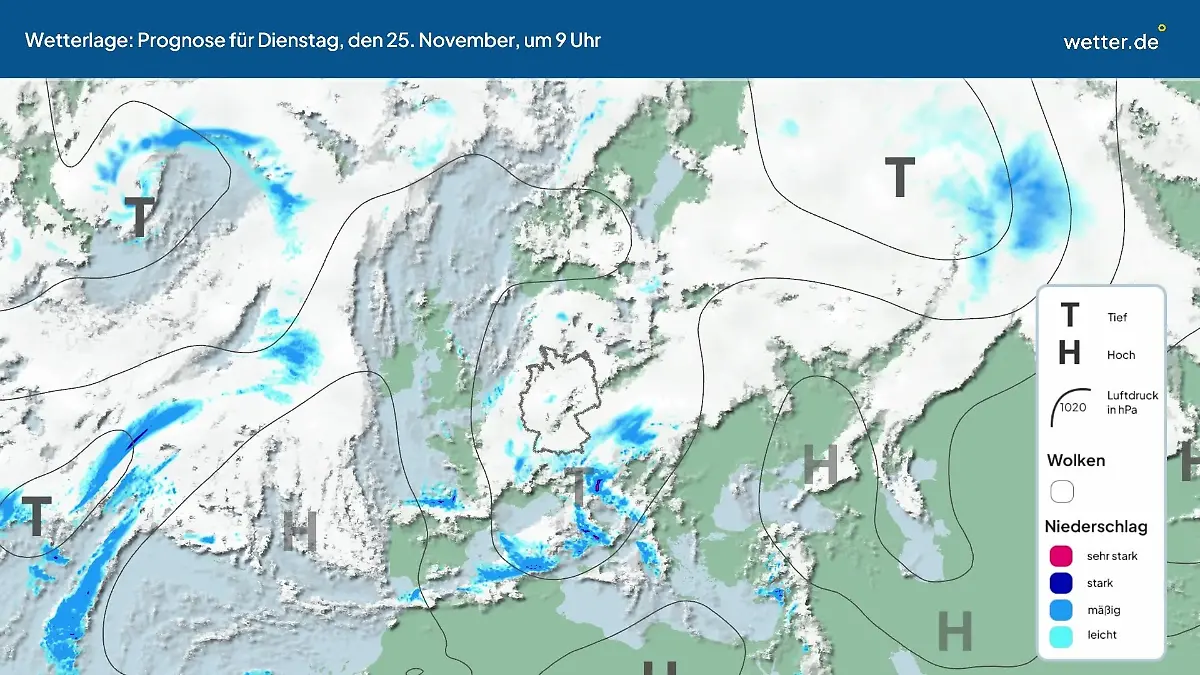 Die Wetterlage der kommenden 5 Tage Hochs und Tiefs über Europa