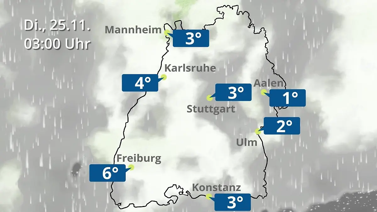 Baden-Württemberg: Wie wird das Wetter? Regen- und Wolkenfilm für Stuttgart, Mannheim und Karlsruhe