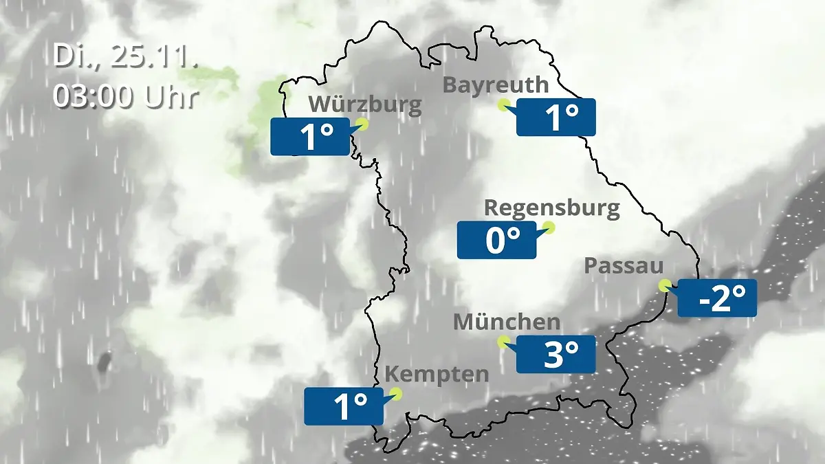Bayern: Wie wird das Wetter? Regen- und Wolkenfilm für München, Regensburg und Würzburg