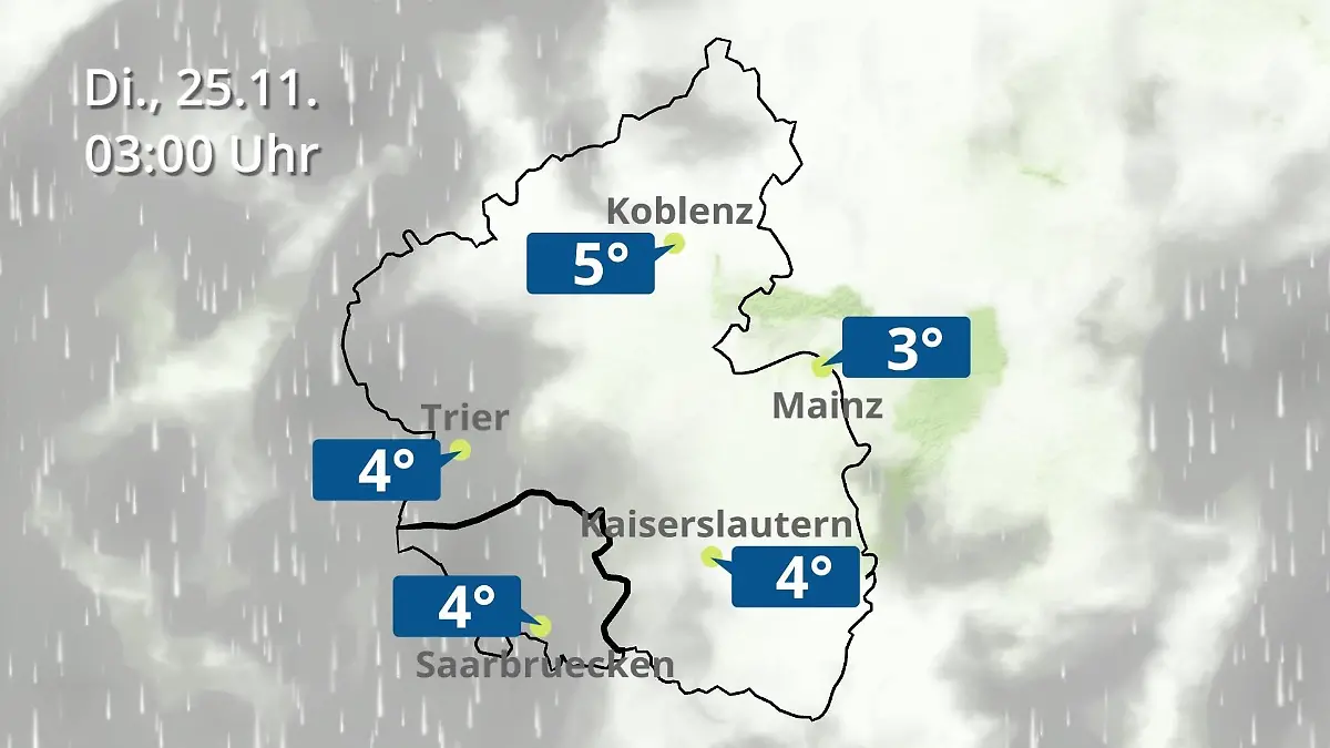 Rheinland-Pfalz, Saarland: Wie wird das Wetter? Regen- und Wolkenfilm für Mainz, Koblenz und Trier