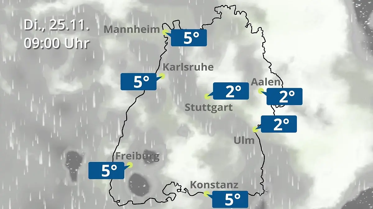 Baden-Württemberg: Wie wird das Wetter? Regen- und Wolkenfilm für Stuttgart, Mannheim und Karlsruhe