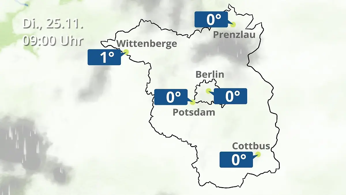Berlin und Brandenburg: Wie wird das Wetter? Regen- und Wolkenfilm für Potsdam, Cottbus und Wittenberge