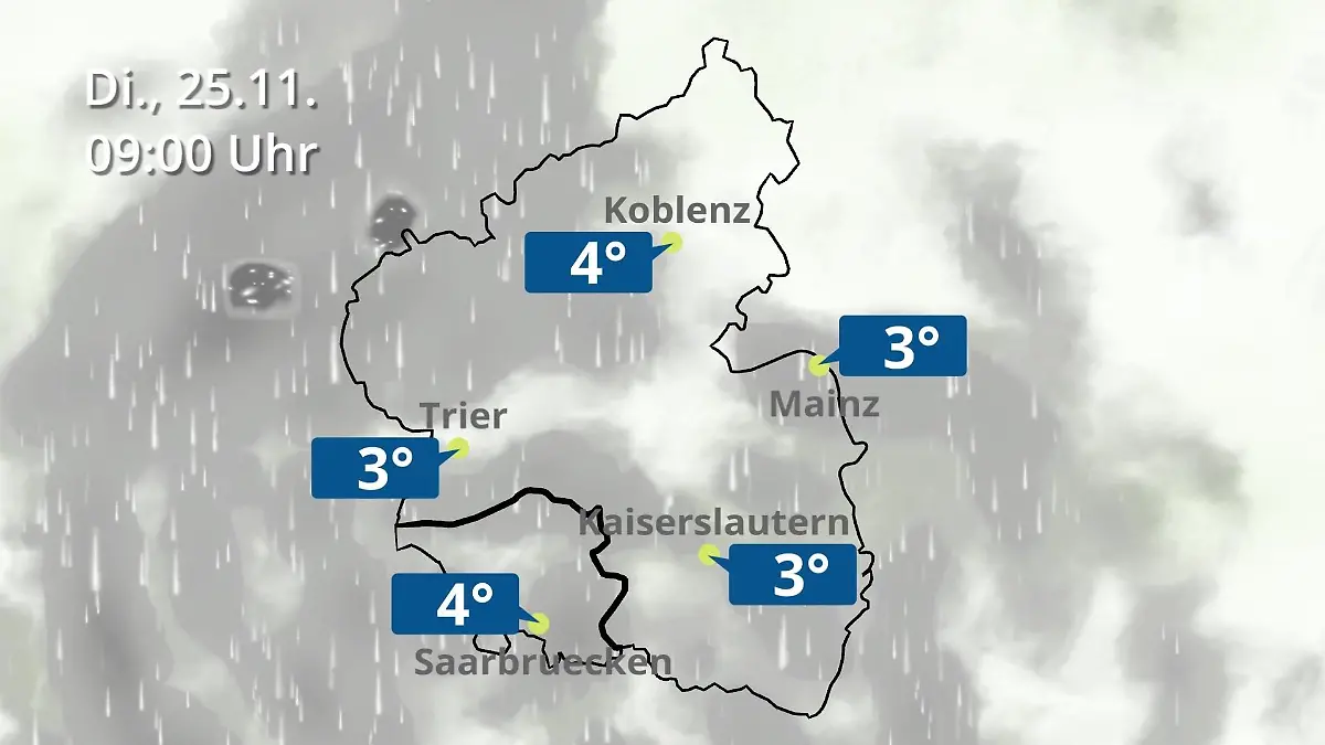 Rheinland-Pfalz, Saarland: Wie wird das Wetter? Regen- und Wolkenfilm für Mainz, Koblenz und Trier