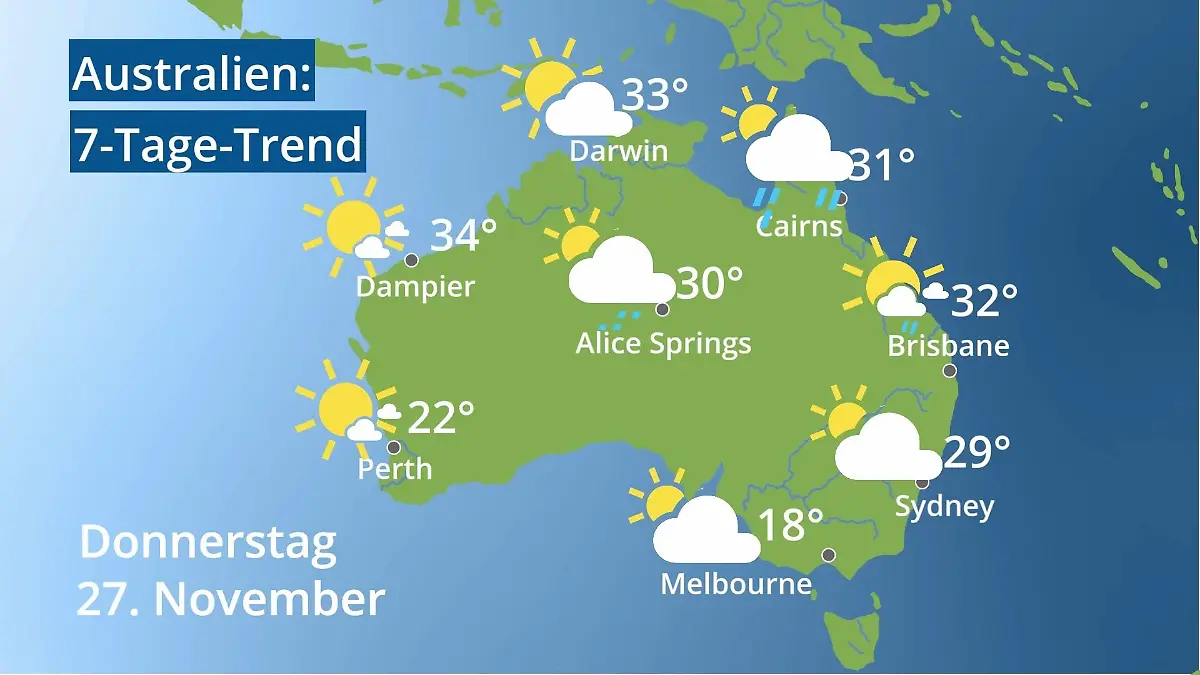 Australien: Wie wird das Wetter? Video 7-Tage-Trend: Sydney, Melbourne, Perth