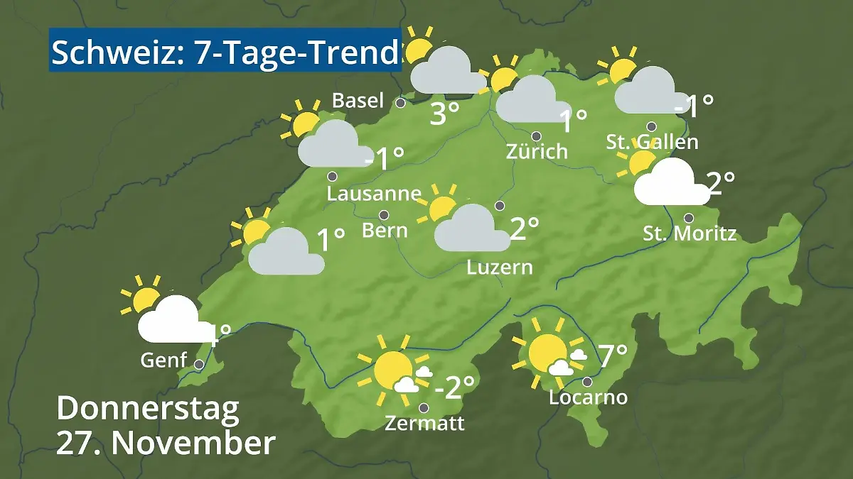Schweiz: Wie wird das Wetter? Video 7-Tage-Trend: Bern, Basel, Genf, Zürich