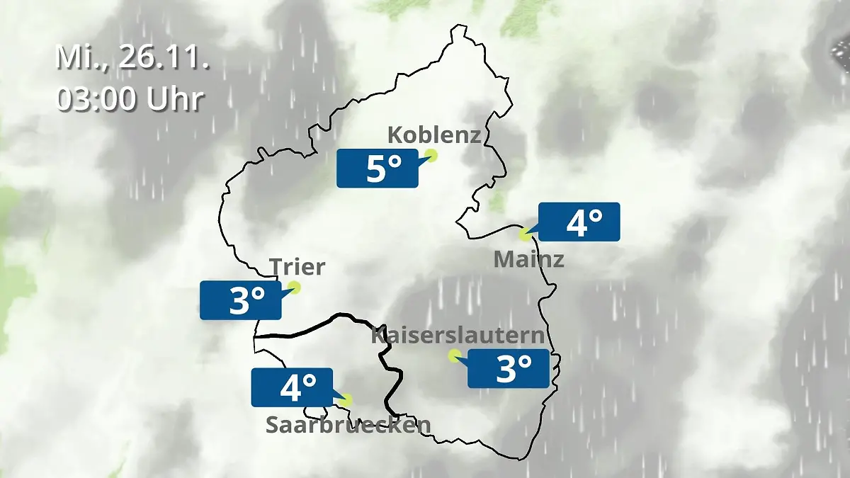 Rheinland-Pfalz, Saarland: Wie wird das Wetter? Regen- und Wolkenfilm für Mainz, Koblenz und Trier