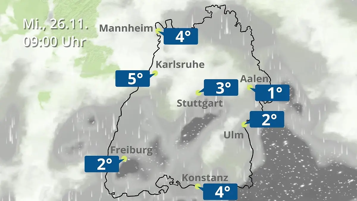 Baden-Württemberg: Wie wird das Wetter? Regen- und Wolkenfilm für Stuttgart, Mannheim und Karlsruhe