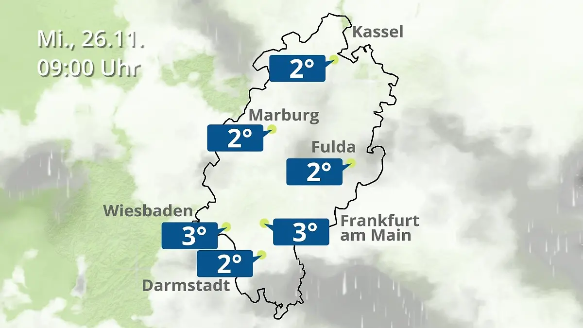 Hessen: Wie wird das Wetter? Regen- und Wolkenfilm für Frankfurt am Main und Wiesbaden