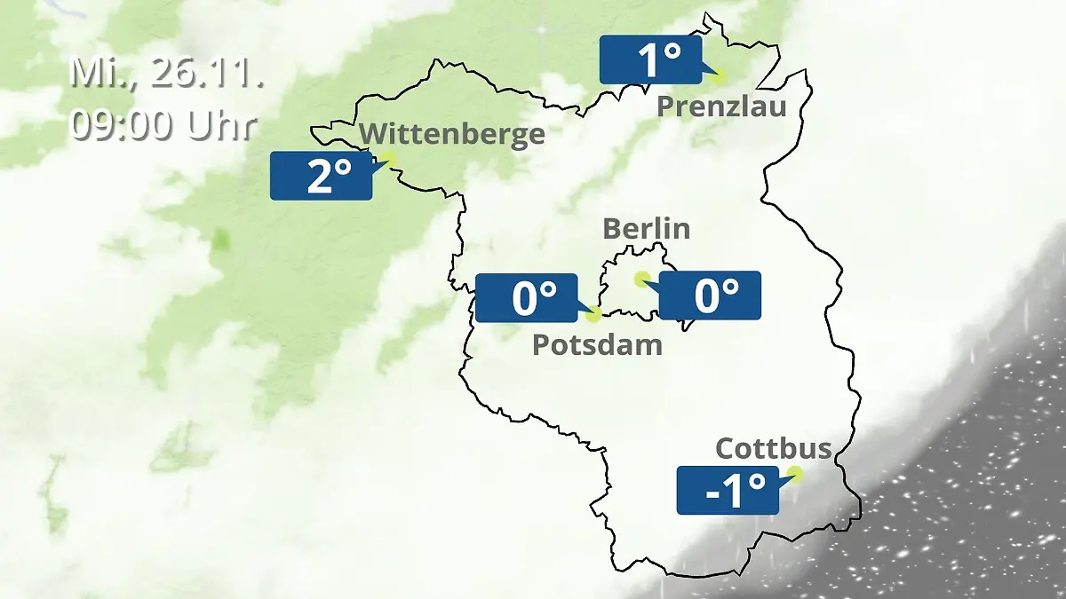 Berlin und Brandenburg: Wie wird das Wetter? Regen- und Wolkenfilm für Potsdam, Cottbus und Wittenberge