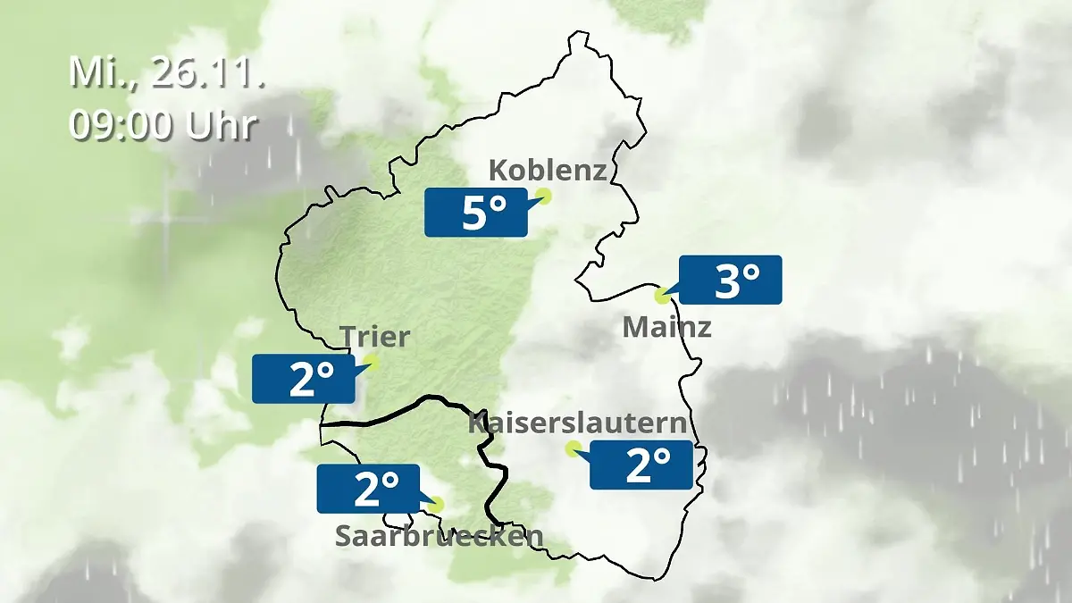 Rheinland-Pfalz, Saarland: Wie wird das Wetter? Regen- und Wolkenfilm für Mainz, Koblenz und Trier
