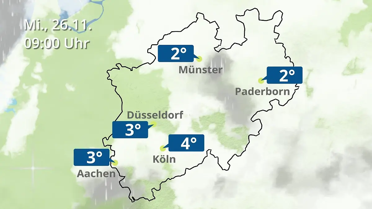 Nordrhein-Westfalen: Wie wird das Wetter? Regen- und Wolkenfilm für Köln, Düsseldorf und Münster