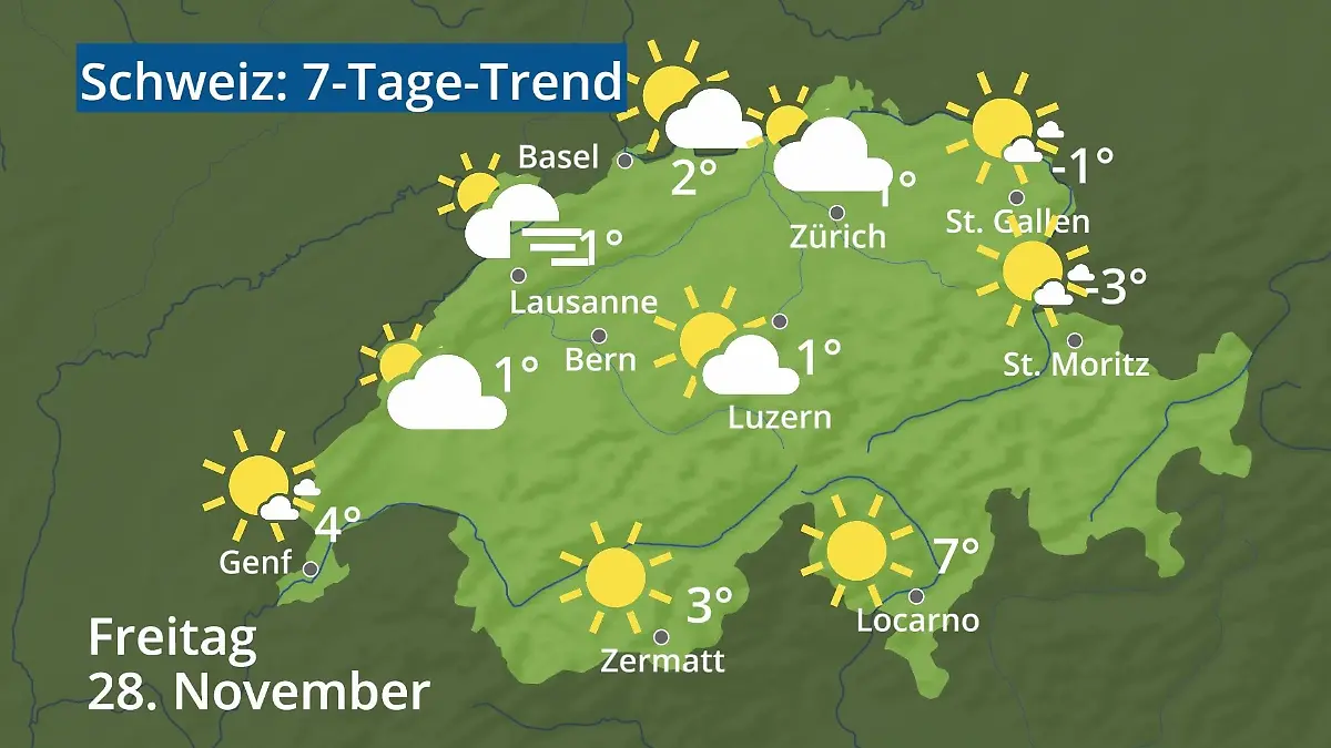 Schweiz: Wie wird das Wetter? Video 7-Tage-Trend: Bern, Basel, Genf, Zürich