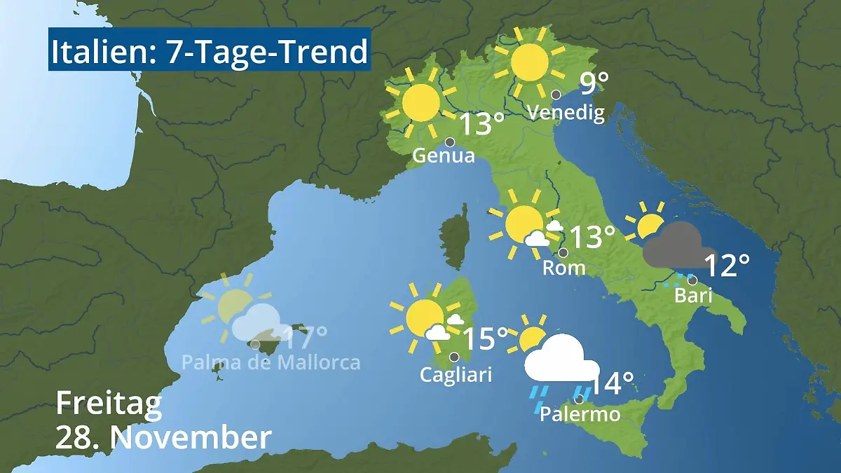 Italien: Wie wird das Wetter? Video 7-Tage-Trend: Rom, Venedig, Sizilien, Sardinien