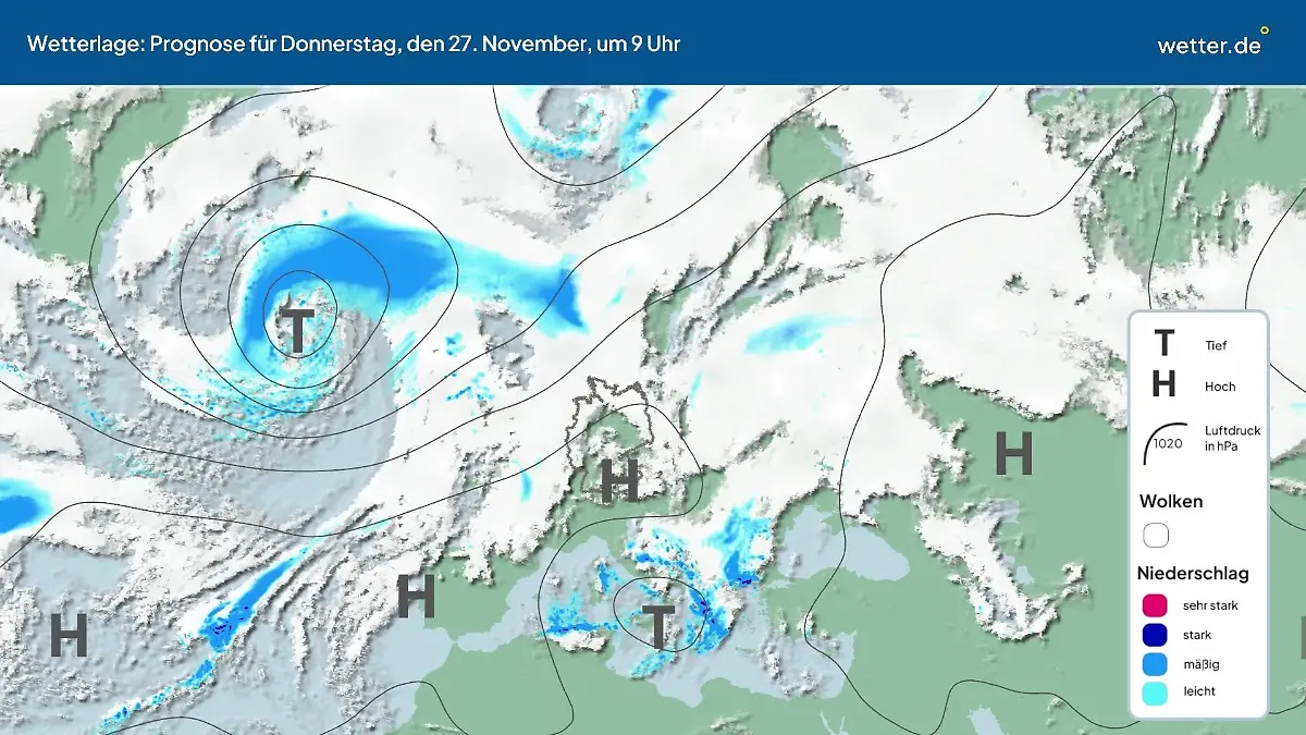 Die Wetterlage der kommenden 5 Tage Hochs und Tiefs über Europa