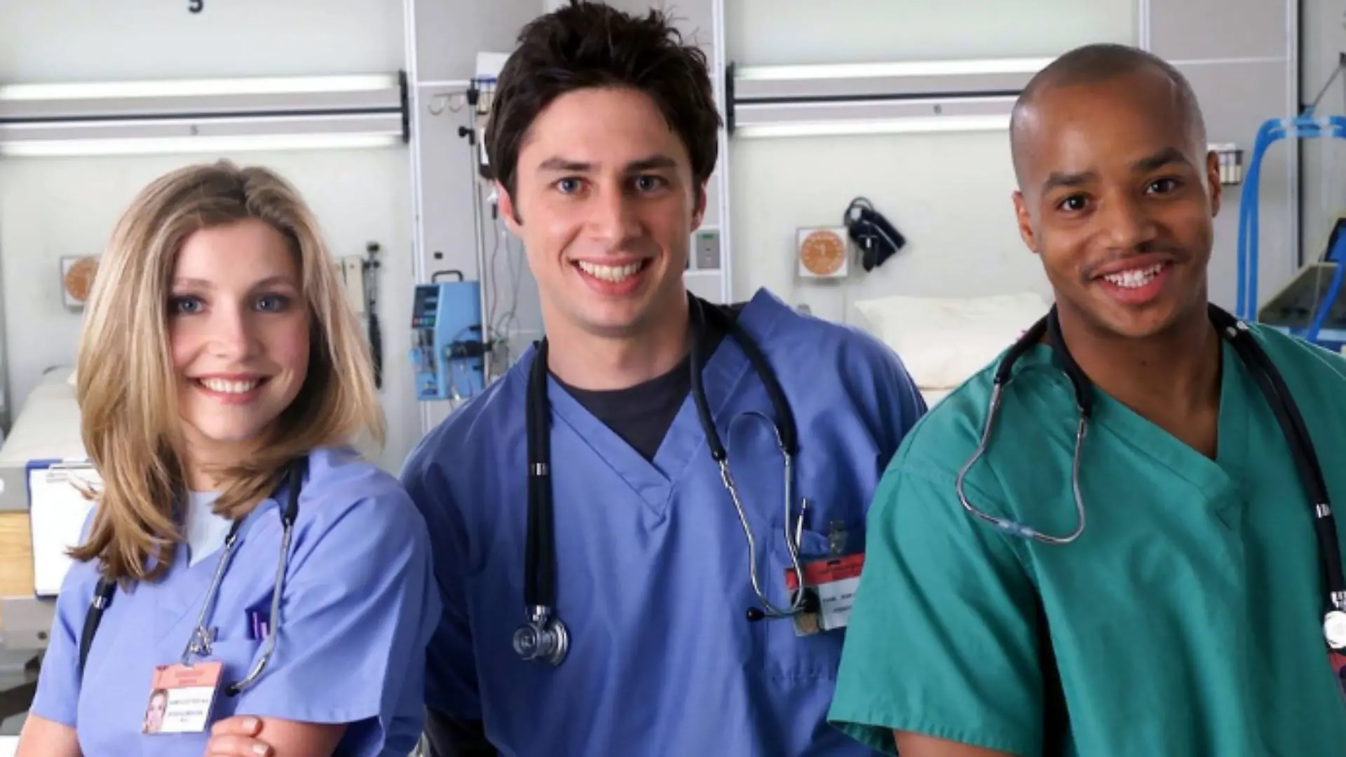 Sarah Chalke, Zach Braff und Donald Faison (v.l.n.r.) in „Scrubs”.
