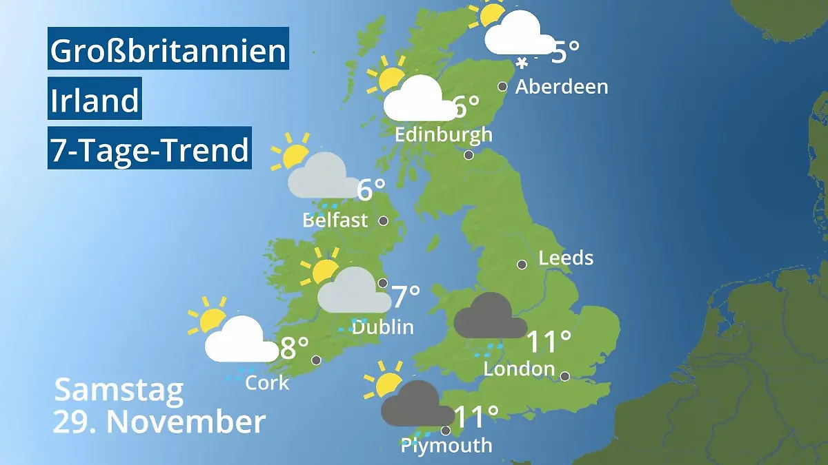 England, Schottland, Wales: Wie wird das Wetter? Video 7-Tage-Trend: Großbritannien und Irland