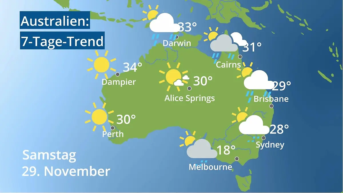 Australien: Wie wird das Wetter? Video 7-Tage-Trend: Sydney, Melbourne, Perth