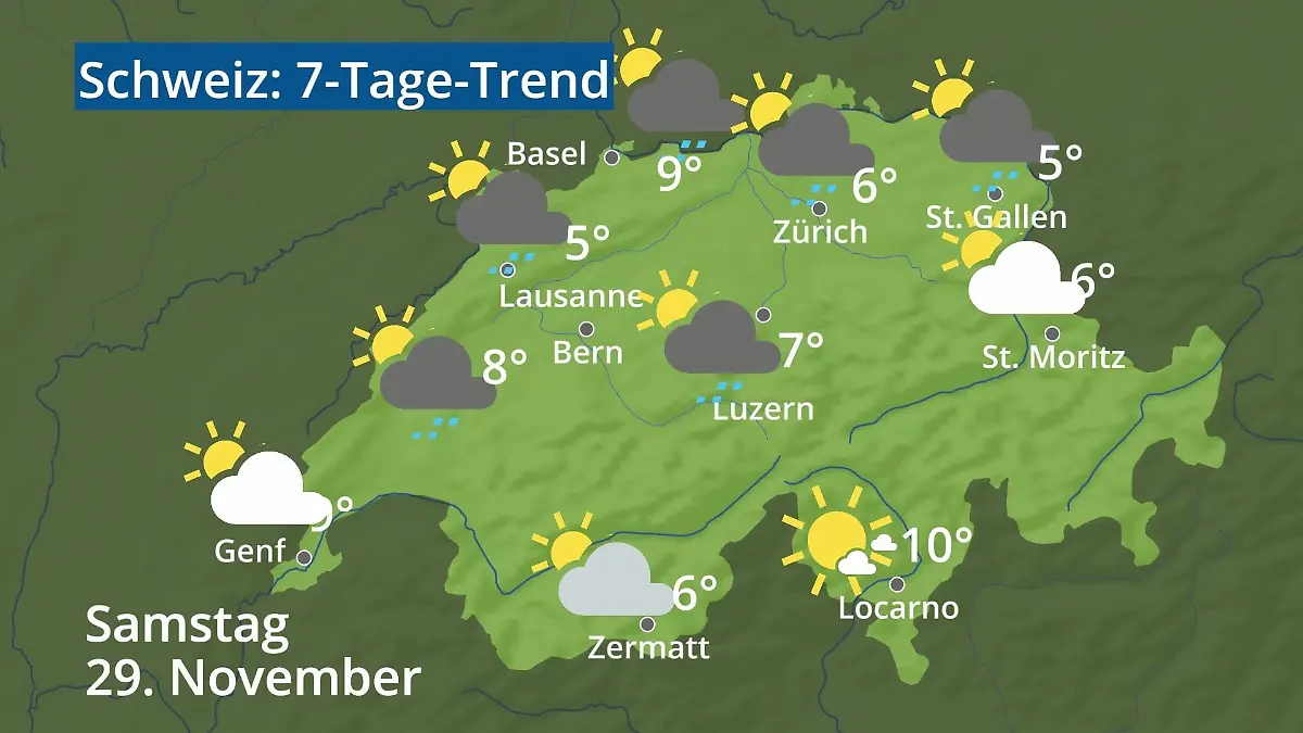 Schweiz: Wie wird das Wetter? Video 7-Tage-Trend: Bern, Basel, Genf, Zürich