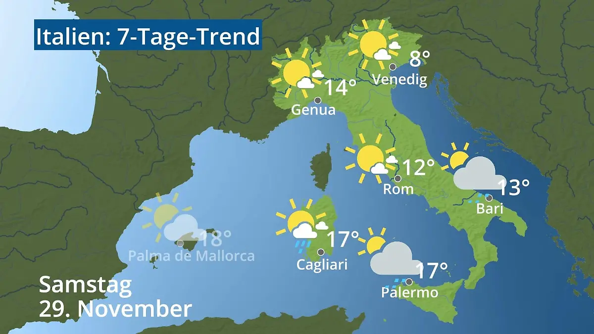 Italien: Wie wird das Wetter? Video 7-Tage-Trend: Rom, Venedig, Sizilien, Sardinien
