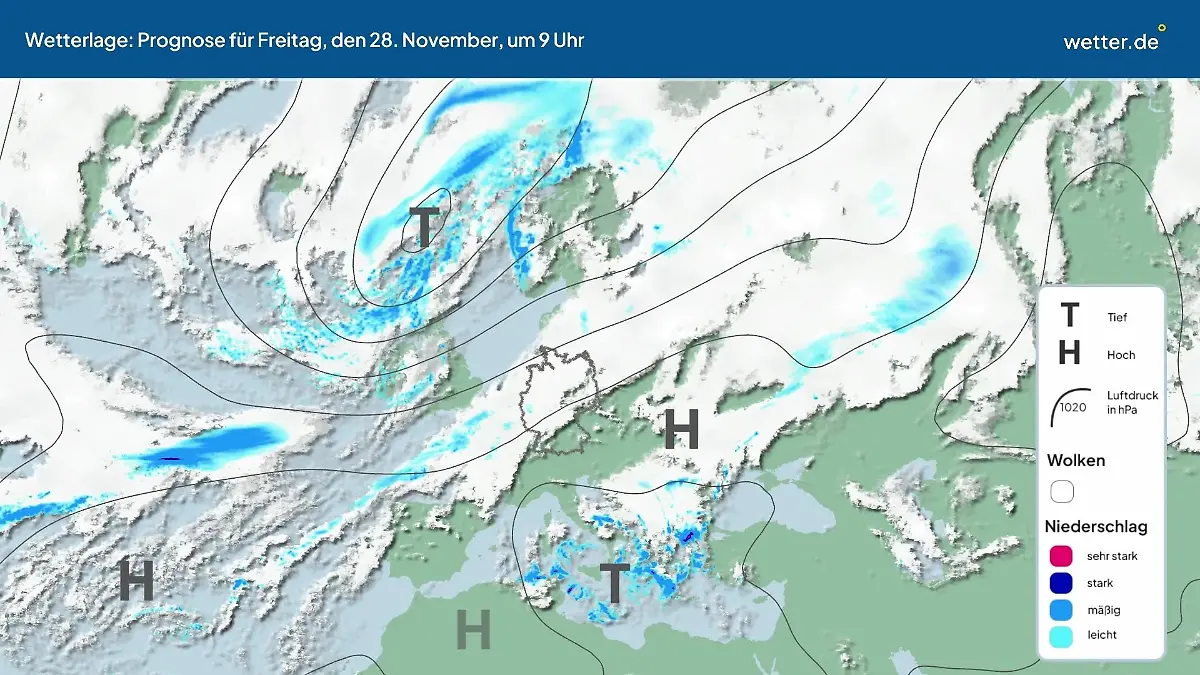 Die Wetterlage der kommenden 5 Tage Hochs und Tiefs über Europa