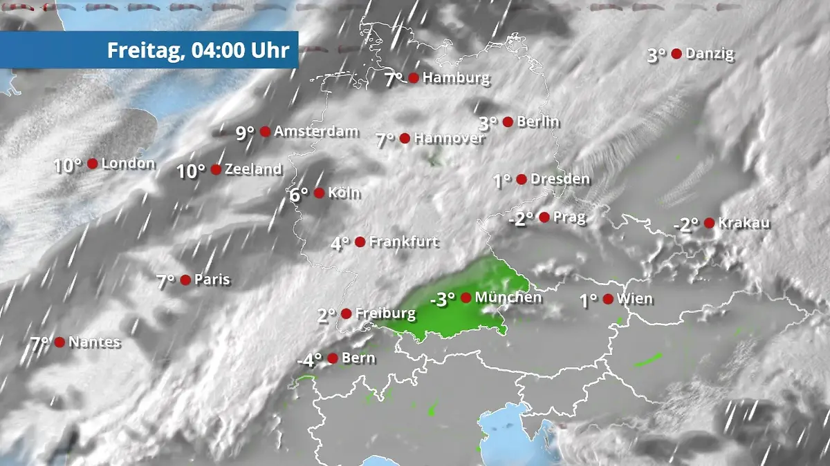 Wolkendecke wärmt Deutschland - nur den Südosten nicht Der Regen- und Wolkenfilm für 48 Stunden