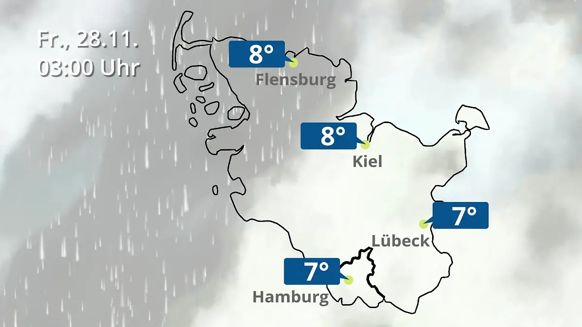 Hamburg, Schleswig-Holstein: Wie wird das Wetter? Regen- und Wolkenfilm für die Nordsee- und Ostseeküste