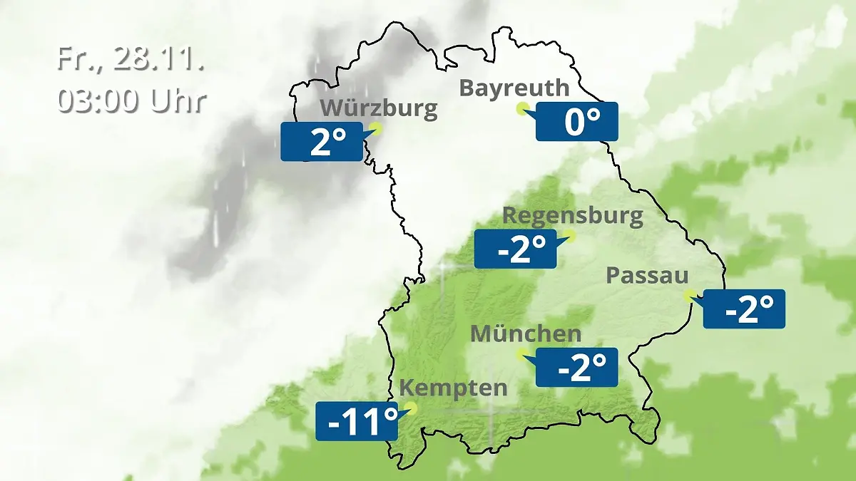 Bayern: Wie wird das Wetter? Regen- und Wolkenfilm für München, Regensburg und Würzburg