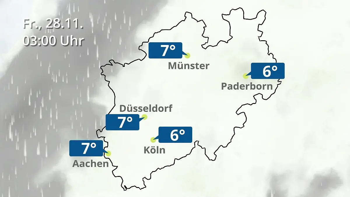 Nordrhein-Westfalen: Wie wird das Wetter? Regen- und Wolkenfilm für Köln, Düsseldorf und Münster