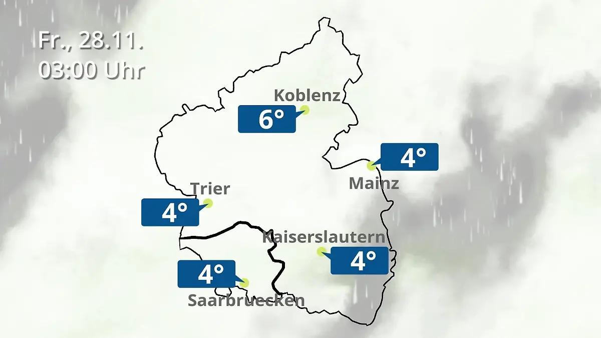 Rheinland-Pfalz, Saarland: Wie wird das Wetter? Regen- und Wolkenfilm für Mainz, Koblenz und Trier