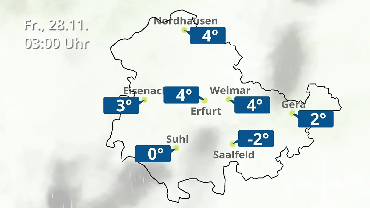 Thüringen: Wie wird das Wetter? Regen- und Wolkenfilm für Erfurt, Gera und Eisenach
