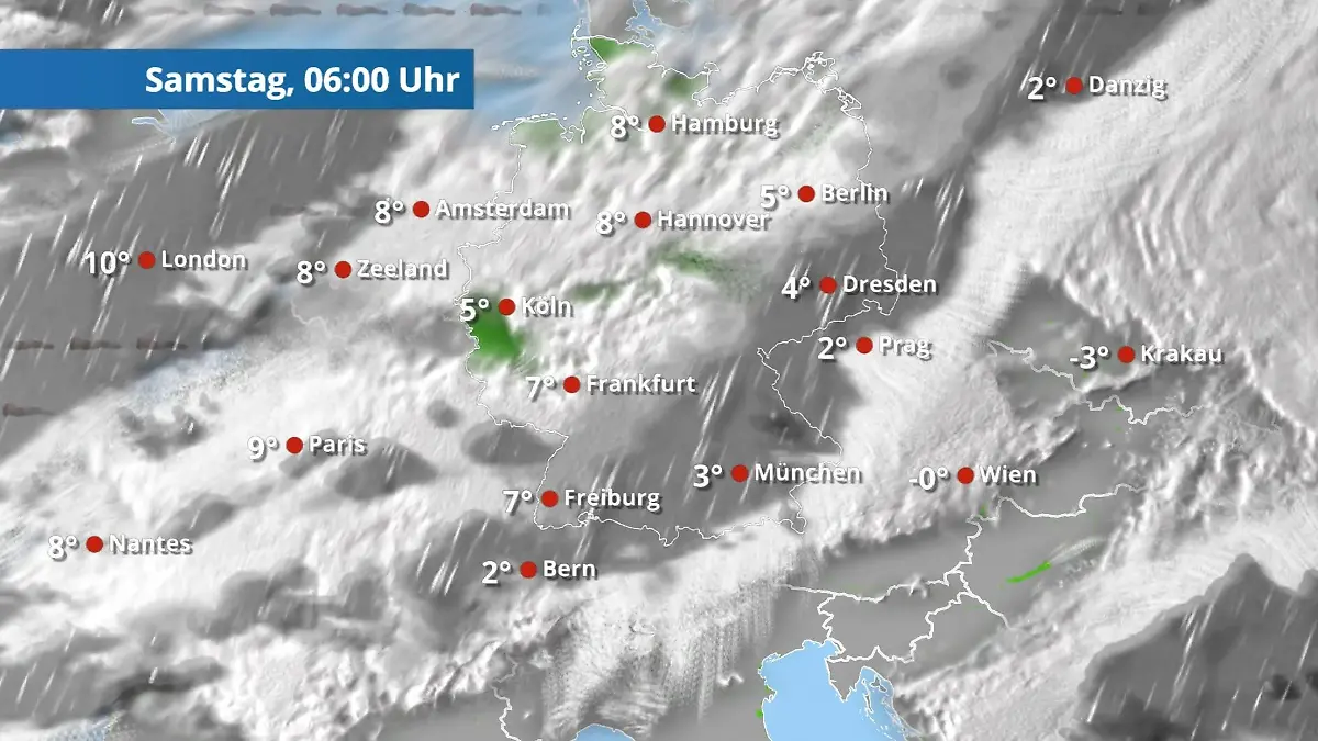 Niederschlag bringt gefährliche Glätte in den Südosten Der Regen- und Wolkenfilm für 48 Stunden